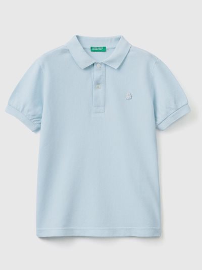 Sky Blue Kids' Benetton 100% Organic Cotton Slim Fit Short Sleeve Polos | AU955239