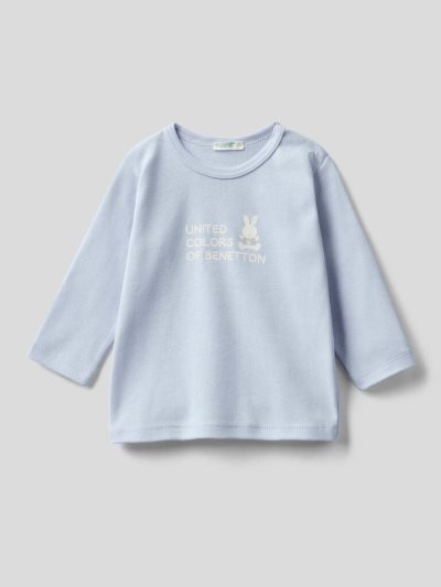 Sky Blue Kids' Benetton Long Sleeve 100% Organic Cotton T Shirts | AU979406