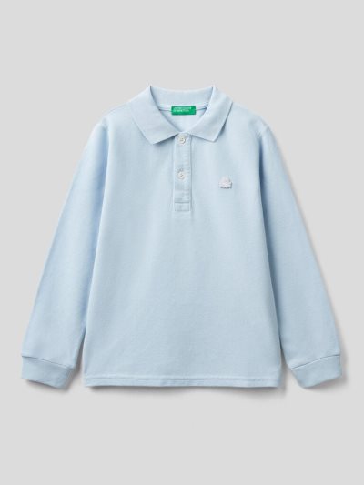 Sky Blue Kids' Benetton Organic Cotton Long Sleeve Polo Shirts | AU907186