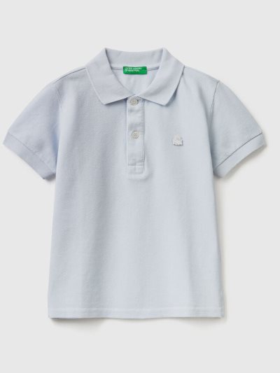 Sky Blue Kids' Benetton Organic Cotton Short Sleeve Polo Shirts | AU886277