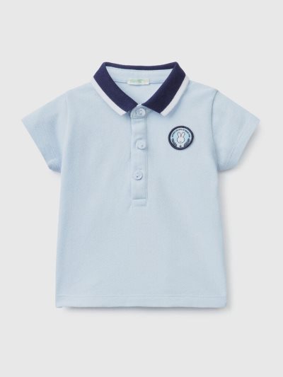 Sky Blue Kids' Benetton Short Sleeve Patch Polo Shirts | AU833300