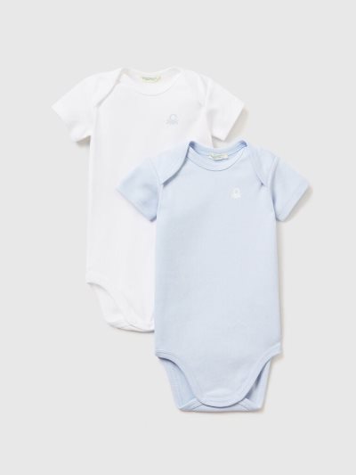 Sky Blue Kids' Benetton Two Organic Cotton Short Sleeve Bodysuits | AU716086