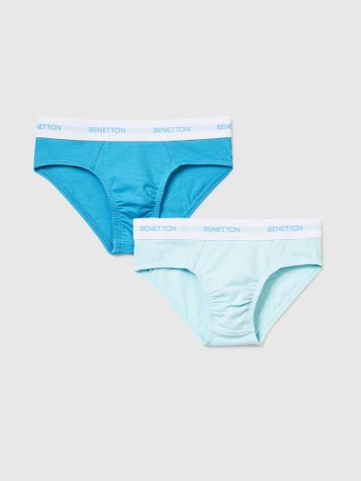 Sky Blue Kids' Benetton Two Pairs Of Logoed Elastic Briefs | AU505339