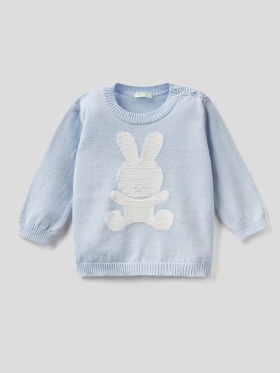 Sky Blue Kids' Benetton Warm Cotton Inlay Sweaters | AU006907