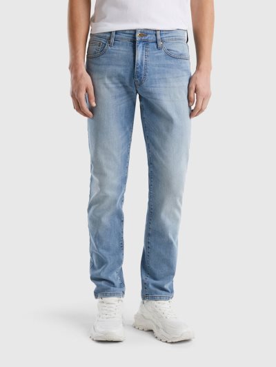 Sky Blue Men's Benetton Slim Fit Tears Jeans | AU008265