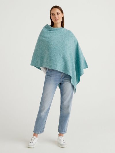 Sky Blue Women's Benetton Pura Lana Shetland Mantella Sweaters | AU075759