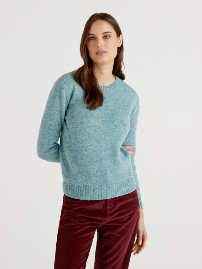 Sky Blue Women's Benetton Pure Shetland Wool Crew Neck Sweaters | AU582639