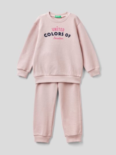 Soft Pink Kids' Benetton 100% Organic Cotton Sweat Tracksuits | AU572423