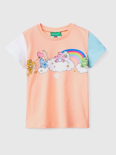 Soft Pink Kids' Benetton Care Bears™ Color Block Short Sleeve T-shirts | AU785399