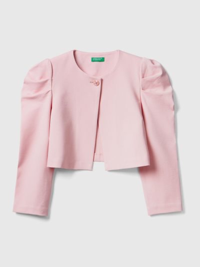 Soft Pink Kids' Benetton Cropped Puff Sleeves Jackets | AU692096