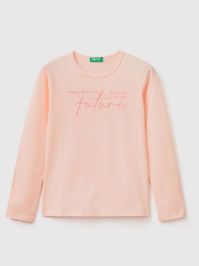 Soft Pink Kids' Benetton Long Sleeve 100% Cotton T Shirts | AU917606