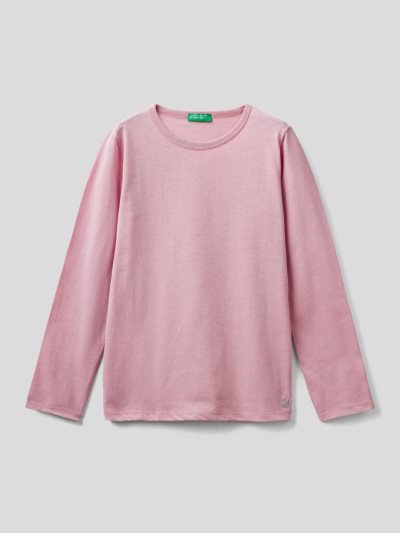 Soft Pink Kids' Benetton Long Sleeve Organic Cotton T Shirts | AU177509