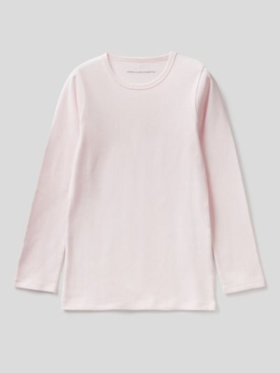 Soft Pink Kids' Benetton Long Sleeve Warm Cotton T Shirts | AU632627