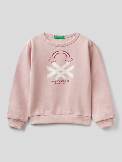 Soft Pink Kids' Benetton Organic Cotton Glittery Print Sweatshirt | AU213557