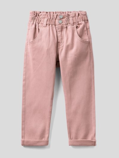 Soft Pink Kids' Benetton Paperbag Organic Cotton Trousers | AU119864