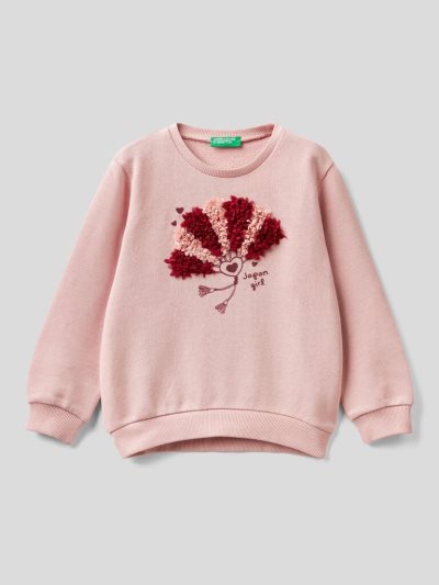 Soft Pink Kids' Benetton Petal Look Applique Sweatshirt | AU120482