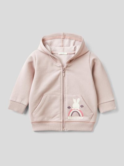 Soft Pink Kids' Benetton Print On The Pocket Hoodie | AU223586