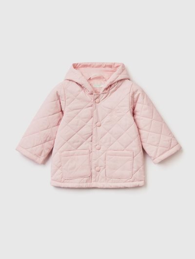 Soft Pink Kids' Benetton Quilted Hood Jackets | AU832700