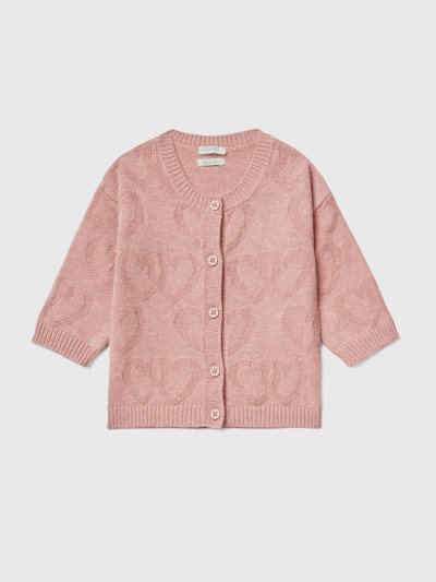 Soft Pink Kids' Benetton Recycled Cotton Blend Cardigan | AU351988