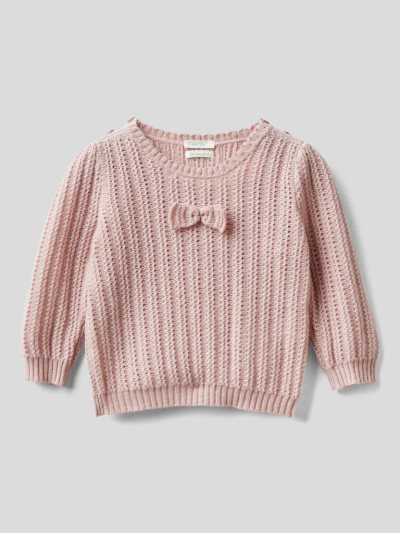 Soft Pink Kids' Benetton Recycled Wool Blend Bow Sweaters | AU135969