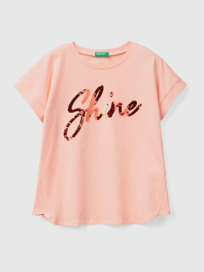 Soft Pink Kids' Benetton Reversible Sequins Short Sleeve T-shirts | AU076635