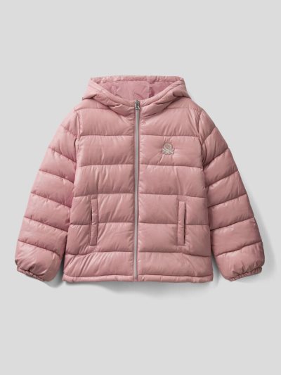 Soft Pink Kids' Benetton Shiny Puffer Padded Jackets | AU586541