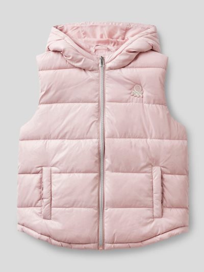 Soft Pink Kids' Benetton Sleeveless Puffer Zip And Hood Padded Jackets | AU776547