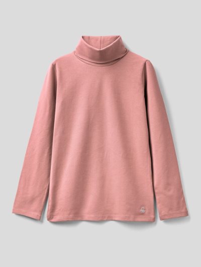 Soft Pink Kids' Benetton Stretch High Neck Long Sleeve T-shirts | AU588752