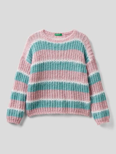 Soft Pink Kids' Benetton Striped Wool Blend Sweaters | AU291712