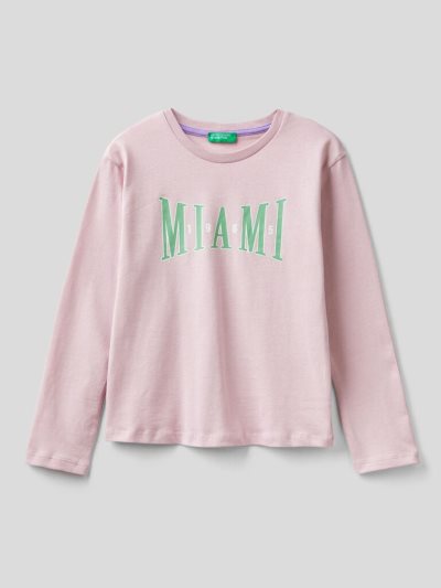 Soft Pink Kids' Benetton Warm Cotton Print Long Sleeve T-shirts | AU757818