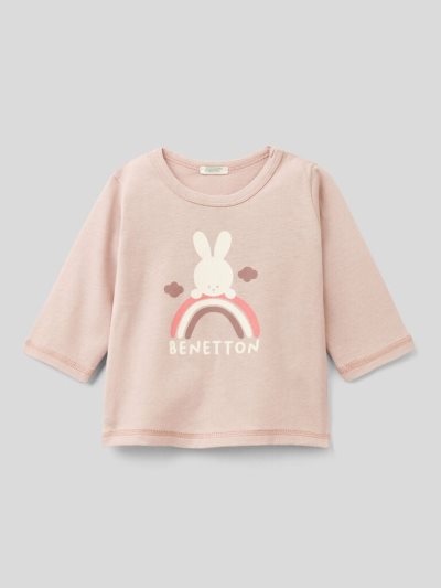 Soft Pink Kids' Benetton Warm Organic Cotton T Shirts | AU135701