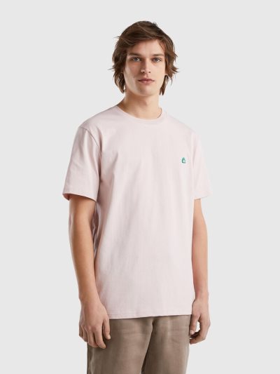 Soft Pink Men's Benetton 100% Organic Cotton Basic Short Sleeve T-shirts | AU842913