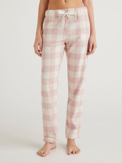 Soft Pink Women's Benetton Check Flannel Trousers | AU907459