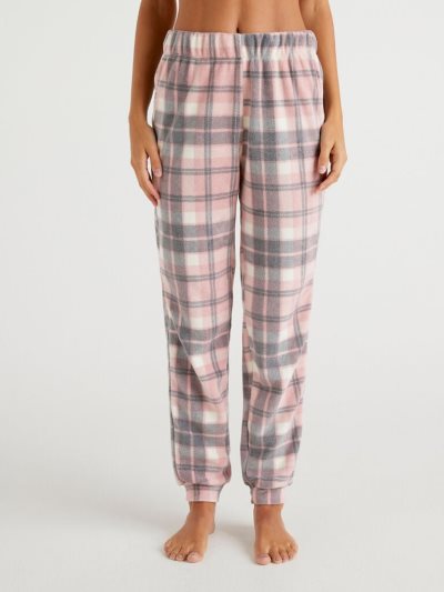 Soft Pink Women's Benetton Check Warm Fleece Trousers | AU854742