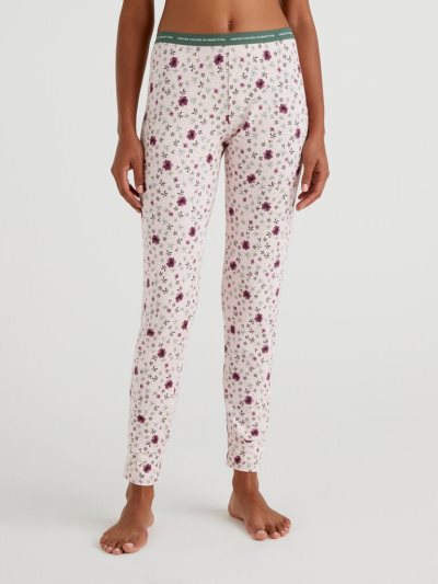 Soft Pink Women's Benetton Floral Warm Stretch Cotton Trousers | AU652303