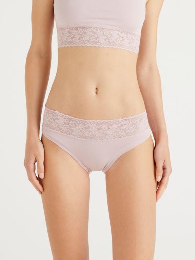 Soft Pink Women's Benetton Super Stretch Organic Cotton Lace Knickers | AU204689