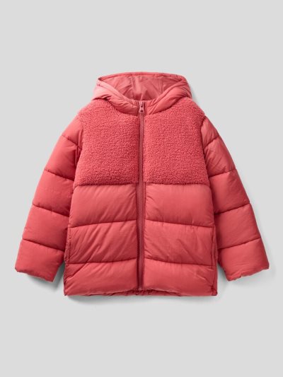 Strawberry Kids' Benetton Long Nylon And Fur Padded Jackets | AU120861