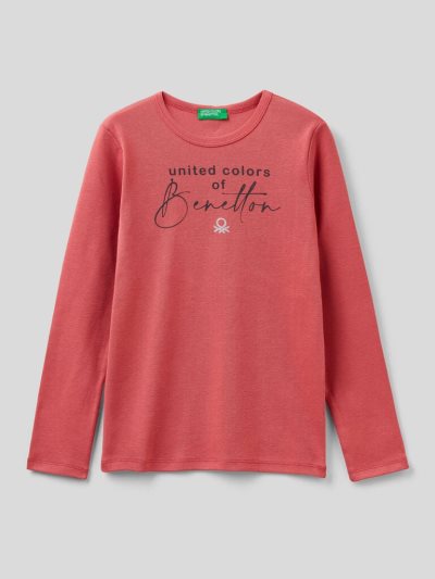 Strawberry Kids' Benetton Long Sleeve Glitter Print T Shirts | AU758806