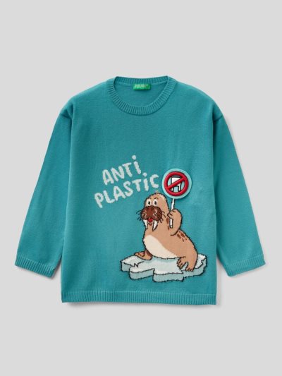 Teal Kids' Benetton Inlay And Applique Sweaters | AU285233