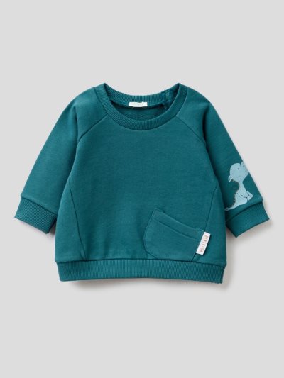 Teal Kids' Benetton Print And Pocket Hoodie | AU187587