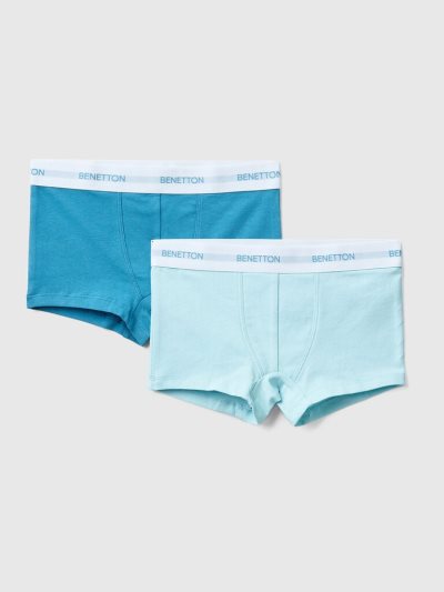 Turquoise Kids' Benetton Two Pairs Of Logoed Elastic Boxers | AU609463