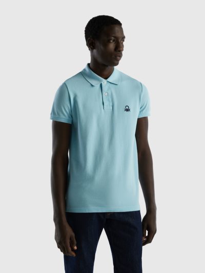 Turquoise Men's Benetton Slim Fit Short Sleeve Polos | AU135253