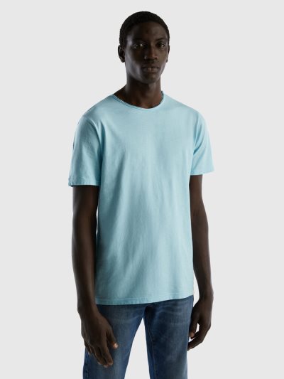 Turquoise Men's Benetton Slub Cotton Short Sleeve T-shirts | AU392754