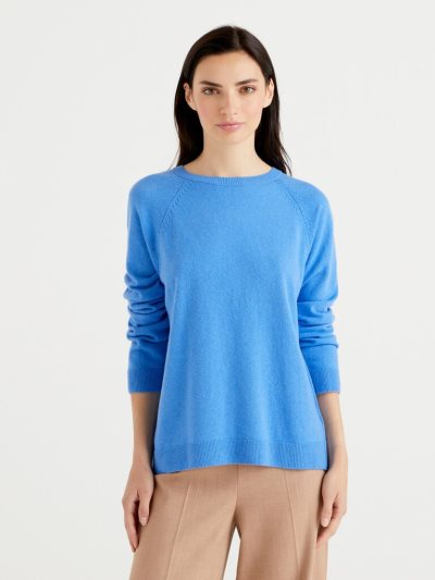 Turquoise Women's Benetton Crew Neck Cashmere And Wool Blend Sweaters | AU972992