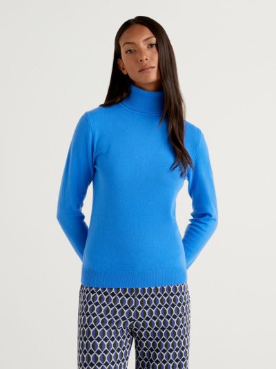 Turquoise Women's Benetton Pure Merino Wool Turtleneck High Neck Sweaters | AU119696