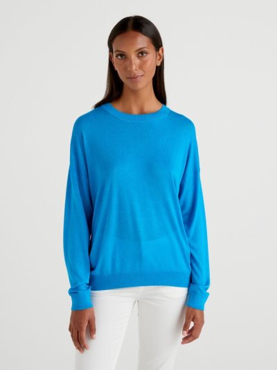 Turquoise Women's Benetton Relaxed Boxy Fit Crew Neck Sweaters | AU887332