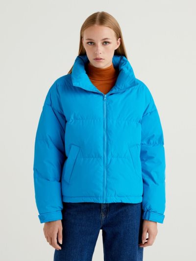 Turquoise Women's Benetton Short Padded High Neck Puffer Jackets | AU956460