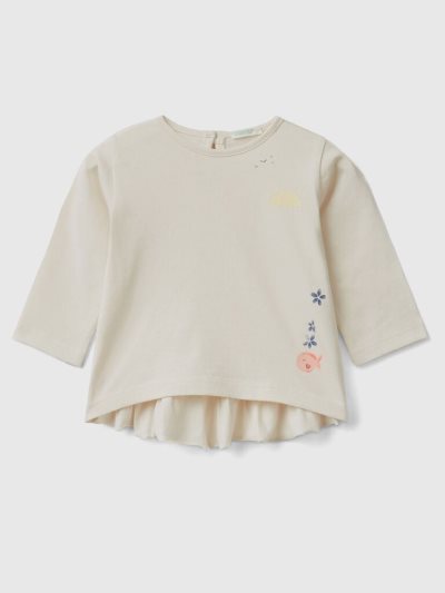 Vanilla Kids' Benetton Print And Ruffles T Shirts | AU175735