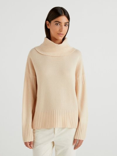 Vanilla Women's Benetton Boxy Fit Wool Blend Turtleneck High Neck Sweaters | AU856918