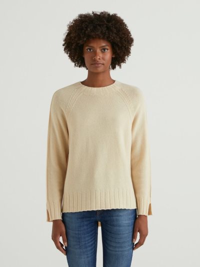 Vanilla Women's Benetton Ribbed Knit Crew Neck Sweaters | AU039428